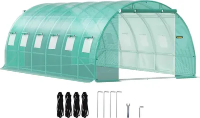 Zdjęcie produktu dla Szklarnia tunelowa, 20 x 10 x 7 stóp Przenośna szklarnia z ocynkowanymi stalowymi obręczami, 3 belkami górnymi, 4 słupkami ukośnymi, 2 drzwiami zapinanymi na zamek błyskawiczny i 12 oknami zwijanymi, zielona