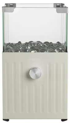 Produktbild von tepro Tischgasfeuerstelle Velioro, eckig mit Glasdekorsteinen und Glas-Windschutz, Edelstahlbrenner 0,9 kW, für Balkon Garten, 17x17x30,5 cm, creme