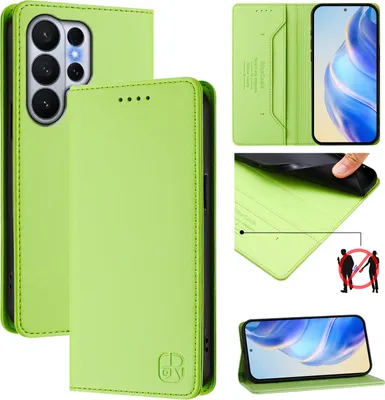 Obrázek produktu pro Kožené pouzdro pro Samsung Galaxy S26 Ultra, flipové pouzdro s přihrádkami na karty, peněženkou a stojánkem Zelený