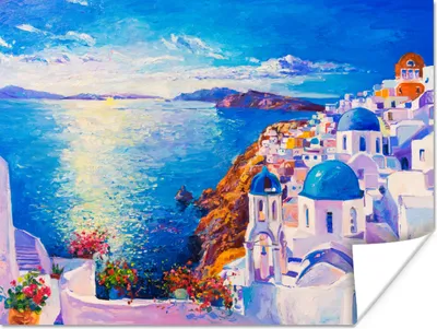 Produktbild von MuchoWow® Poster Malerei - Griechenland - Wasser - Öl 40x30 cm - Plakate für die Wände - Poster Wohnzimmer