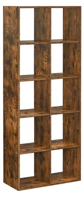 Zdjęcie produktu dla Półka na książki – 10 przegródek – brązowa – płyta wiórowa – 30 x 65,5 x 161,5 cm