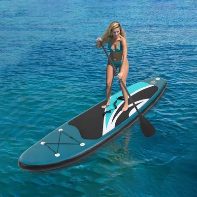 Produktbild von Aufblasbares SUP Board - Stand Up Paddleboard - 305x76x10 cm - Für Anfänger und Fortgeschrittene - Stabile Allroundform - Meergrün