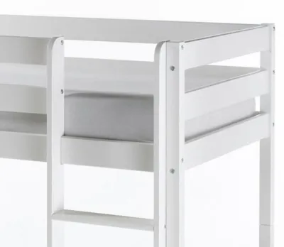Produktbild von Hochbett Kinderbett Marco 90 x 200cm Kiefer massiv weiß lackiert inkl. Vorhang
