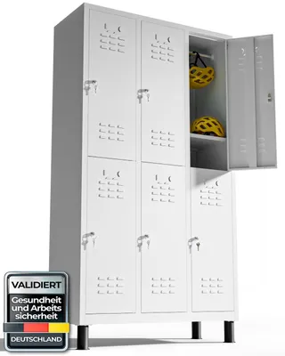 Immagine prodotto di Armadietti TwinThink, 180 x 97 x 40 cm, scomparti in metallo, 6 ante, armadietto in metallo, con chiave, armadio da spogliatoio in metallo, bianco