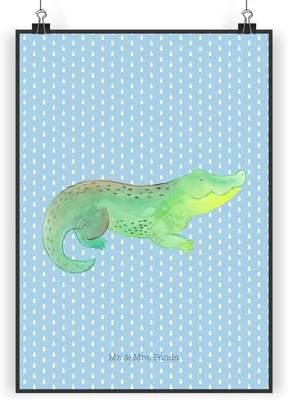 Produktbild von Mr. & Mrs. Panda Bild Krokodil DIN A5 - Blau Pastell - Geschenk, Freundin, Reiselust, wanddruck, Meer, Krokodile, Lieblingsmensch, Designposter, Beste, wanddeko, drucke