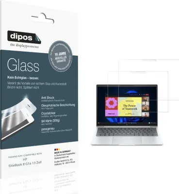Produktbild von 2x Schutzfolie für HP EliteBook 8 G1a 13 Zoll - Anti-Shock 9H Folie dipos Glass Kunststoffglas