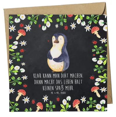 Produktbild von Mr. & Mrs. Panda Glückwunschkarte Pinguin Diät - Kreidetafel - Geschenk, Grußkarte, Gewicht, doppelkarte, Klappkarte, faltkarte, Bierbauch, Abnehmen, anlasskarte