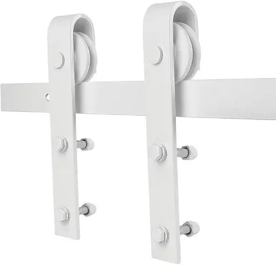 Imagen del producto de Kit de rieles para puerta corredera, sistema de puerta corredera, juego completo (200 cm / Estilo clásico / Puerta individual / Blanco)