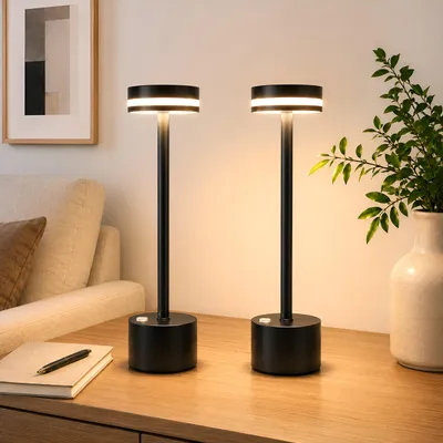 Produktbild von 2er LED Nachtlichter Akku Tischlampe Kabellos, 1800 mAh Batterie mit 3 Beleuchtungsmodi Dimmbar Tischlampe , LED Tischleuchte Nachttischlampe,Schwarz
