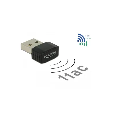 Produktbild von DeLOCK 12461, Kabellos, USB, WLAN, Wi-Fi 5 (802.11ac), 433 Mbit/s, Schwarz