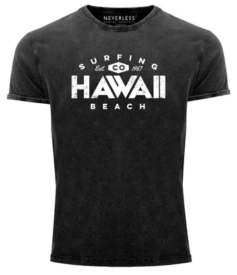 Produktbild von Herren Vintage Shirt Hawaii Surfing Sommer Sonne Strand Beach Printshirt T-Shirt Aufdruck Used Look Neverless® schwarz S