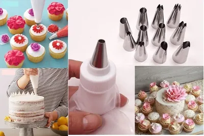 Produktbild von GKA Sahne Spritzbeutel Set mit 9 Edelstahl Tüllen Spritztüllen Tortenspritze Torten Dekoration Tortendekoration Backen