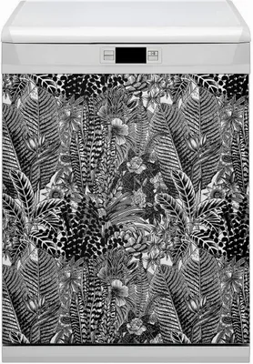 Obrázek produktu pro Magnetická fólie do myčky nádobí kuchyňská magnetická podložka 60x70 cm dekor myčka nádobí - černá -bílá -listy