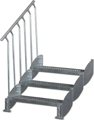 Produktbild von Wangentreppe | Höhe: 74-80 cm, Stufenbreite: 100 cm | Einseitiges Geländer