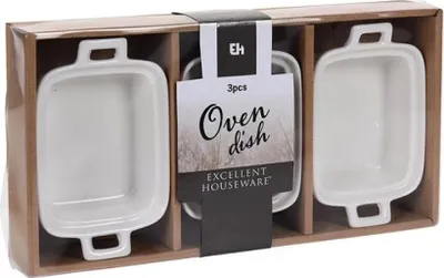 Produktbild von Excellent Houseware 3er Set Auflaufförmchen, Porzellan, 14x10x4 cm, 130 ml, rechteckig