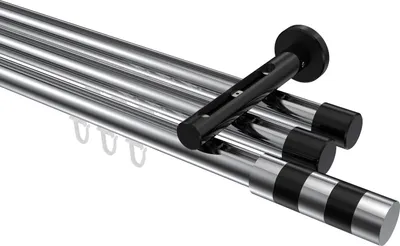 Produktbild von Interdeco Innenlaufstange / Gardinenstange mit Innenlauf Chrom / Schwarz, Typ Siteno Mavell (Zylinder Bicolor), 20 mm Ø 3-läufig, 160 cm