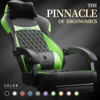 Image de Chaise de bureau ergonomique – Fauteuil pivotant avec dossier haut – Coussin à ressorts et repose-pieds – Vert foncé