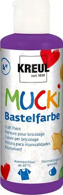 Produktbild von KREUL 24109 - Mucki Bastelfarbe für Kinder, 80 ml in violett, Kindermalfarbe auf Wasserbasis, parabenfrei, glutenfrei, laktosefrei und vegan, auswaschbar, vermalbar mit Pinsel und Schwamm