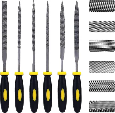 Produktbild von Welikera Nadelfeilen Set, 6-Teilig, 3x140mm Mini Kohlenstoffstahl Feilen Set mit Griff, Flach / Dreieckig / Rund / Halbrund / Quadratisch / Spitz Flach Feilen für Metall, Holz, Glas, Kunststoff