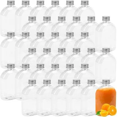 Zdjęcie produktu dla Butelki do napojów, 36 sztuk - 200 ml - Plastikowe - Z zakrętką - Przezroczyste - Łatwe do czyszczenia - Zakrętki bez wycieków