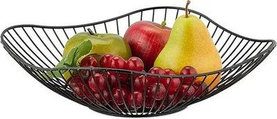 Produktbild von Famanu Obstschale Metall rund offenes Design 7,5 x 27 cm – Obst-, Brot- und Gemüsekorb (schwarz)