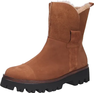 A single brown boot on a white background.