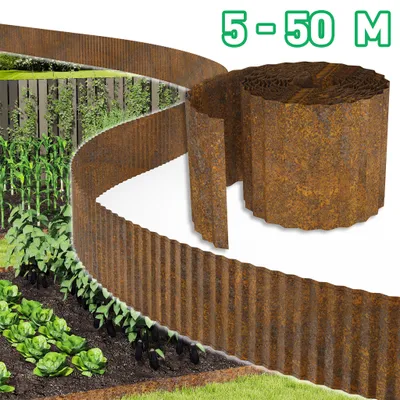 Produktbild von NAIZY Garten Rasenkante aus Stahl Naturrost Wellenform 15cm x 35m flexible Beetabgrenzung für Außenbereich