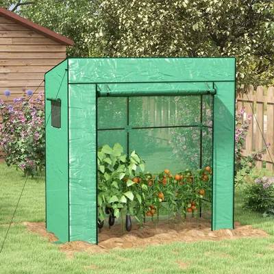 Produktbild von Sweiko Tomatengewächshaus Foliengewächshaus mit Rolltor Mesh-Fenster Schrägdach 196 x 77 x 197 cm Grün