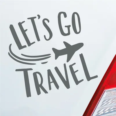 Produktbild von Auto Aufkleber Let's go travel Lass uns reisen Urlaub Holiday Car 10x10 cm Grau Sticker Heckscheibenaufkleber