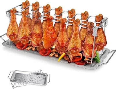 Produktbild von Famanu Hähnchenkeulenhalter Grillständer - Für 14 Hähnchenkeulen oder Flügel, mit Auffangschale