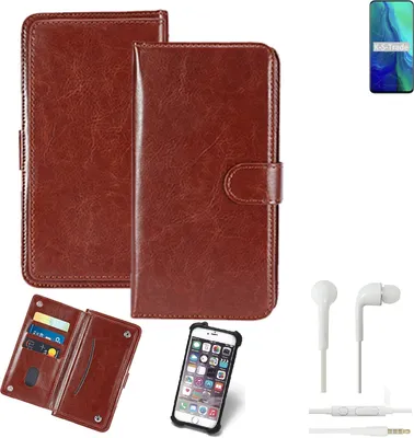 Produktbild von K-S-Trade 360° Hülle kompatibel mit Oppo Reno2 5G inkl. Headphones braun Kunstleder Case BookCase WalletCase Kunstlederederhülle Handyhülle,