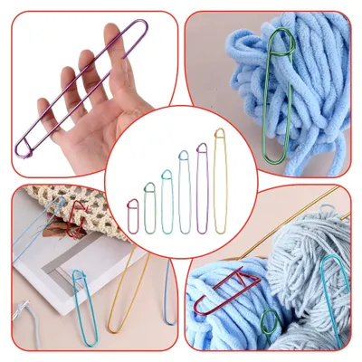Produktbild von 12 Strickstichhalter in 6 Größen aus Aluminium, bunte Maschenmarker für Häkeln und Stricken
