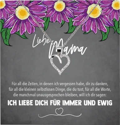 Produktbild von 22Feels Echt Silber Halskette - Liebe Mama Geschenk Geburtstag Muttertag Mutter Schmuck Set für Frauen - Herz Anhänger, Karte