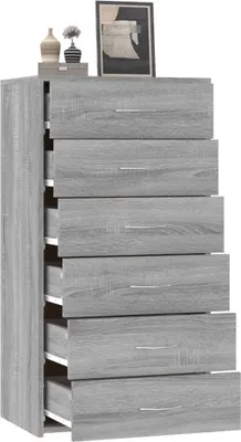 Zdjęcie produktu dla vidaXL Kredens z 6 szufladami Szary Sonoma 50x34x96cm Materiał drewnopochodny