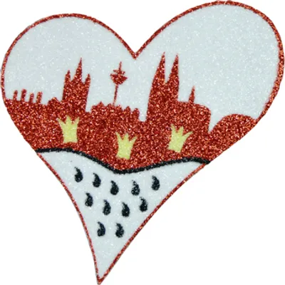 Produktbild von Glitter Bügelbild  Herz Skyline Köln Applikation Karneval Kostüm Fasching 14x13,5cm