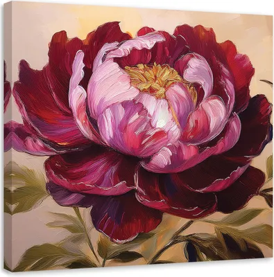 Produktbild von Leinwandbild Pfingstrosen Blume Rot Gemalt 60x60 Feeby Rot bild für die wand bereit zum aufhängen