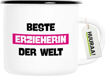 Produktbild von Huuraa Emaille Tasse Beste Erzieherin der Welt 300ml Vintage Campingbecher Geschenkidee