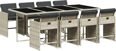 Immagine prodotto di vidaXL set da pranzo da giardino 9 pezzi con cuscini in rattan grigio chiaro