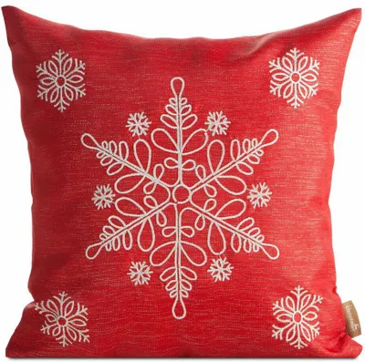 Image de EUROFIRANY | Taie d'oreiller de Noël - Taie d'oreiller décorative - 45 x 45 cm - Rouge argenté - Housse de coussin - Xmas - Motif flocon de neige