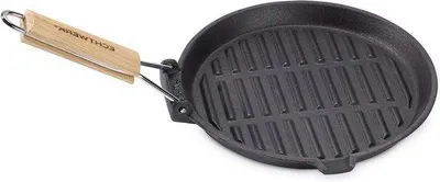 Produktbild von Famanu Grillpfanne Gusseisen mit Grillstreifen und Holzgriff - Schwarz