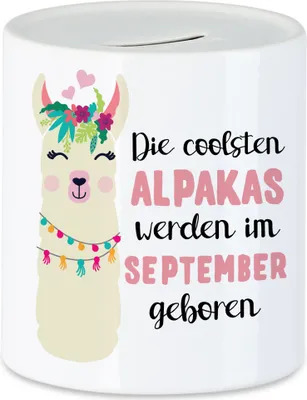 Produktbild von Die Coolsten Alpakas Werden im September Geboren Spardose Wunschmonat Geschenkidee Geburtstag
