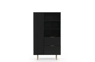 Produktbild von Design Möbel Nubia Regal Kleiderschrank Schwarz – 150x80x41 cm, 2 Schubladen, für Schlafzimmer & Wohnzimmer