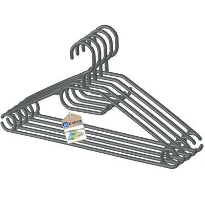 Produktbild von KADAX Kleiderbügel aus Kunststoff, 5 Stück, 360°drehbarer Haken, eingekerbte Schultern (Grau 2)