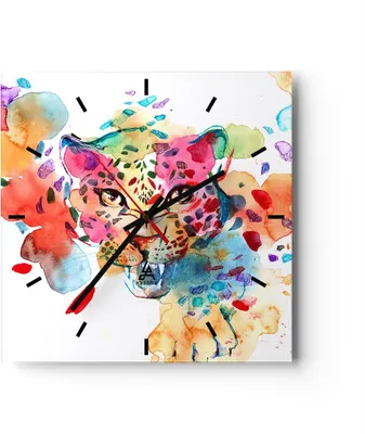 Produktbild von Wanduhr - Quadrat - Glasuhr - Farbe Konzept Katze - 30x30cm - Schleichendes Uhrwerk - Lautlos - zum Aufhängen bereit - Dekoration Modern - Wanddekoration aus Glas - C3AC30x30-3068