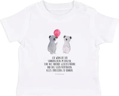 Produktbild von Mr. & Mrs. Panda Babyshirt Koala Luftballon 6. - 12. Monat - Weiß - Geschenk, Party,  T-Shirt, Baby Shirt, Geburtstag, Organic, Jerseyshirt, Kinder Top