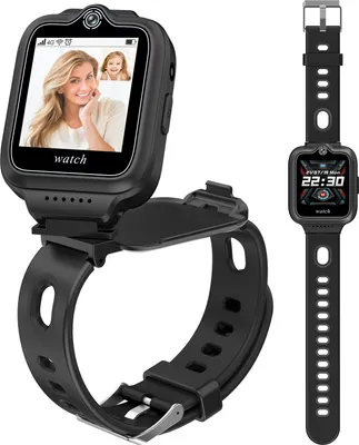 Produktbild von (Schwarz)Kinder Smartwatch mit GPS-Telefonuhr 4G-WLAN-Videoanruf Smart watch mit 360° Drehung und Dual-Kamera-SOS Schrittzähler Spielzeuggeschenk zum Weihnachtsgeburtstag für Kinder, Jungen und Mädchen