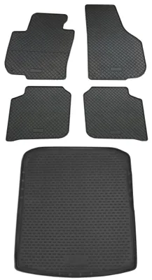 Gummi Kofferraumwanne + Fußmatten Set für Skoda Superb 2, Bj. 2008-2015, schwarz