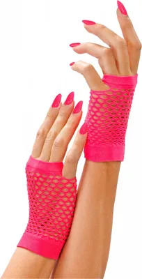 Produktbild von Kurze Fingerlose Neon Pinke Netzhandschuhe als 80s Kostümzubehör