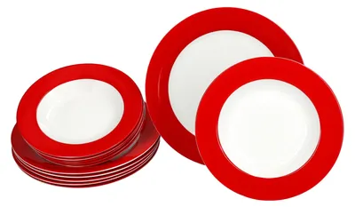 Produktbild von 12tlg Tafelservice Variant Rot Porzellan 6 Personen Speiseteller Suppenteller