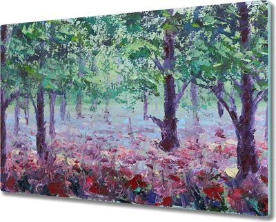 Produktbild von Coloray Schneidebrett Herdabdeckplatte 80x52 cm Kochplattenabdeckung Hackbrett Küchenbrett - Waldblumen Mohnblumen